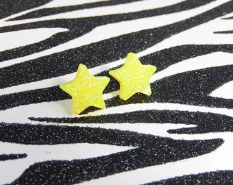 Neon Yellow Star Earrings, Celestial Stud Earrings, Rave Jewelry
