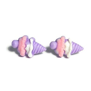 Ice Cream Earrings, Pink Purple Pastel Studs image 2