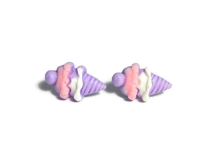 Ice Cream Earrings, Pink Purple Pastel Studs image 2