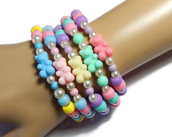 Pastel Pearl Kandi, Gummy Bear Kawaii Bracelet Singles, Rave Jewelry