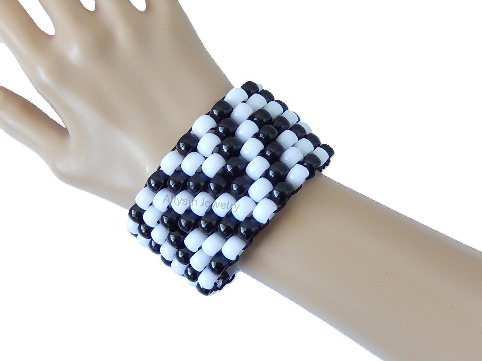 Black, White Kandi Cuff, Zigzag, Zig Zag Bracelet, Rave Plur