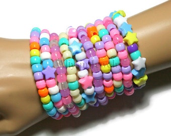 Pastel Kandi Bracelets, Fairy Kei Singles, Rainbow, Pastel Goth Rave Jewelry