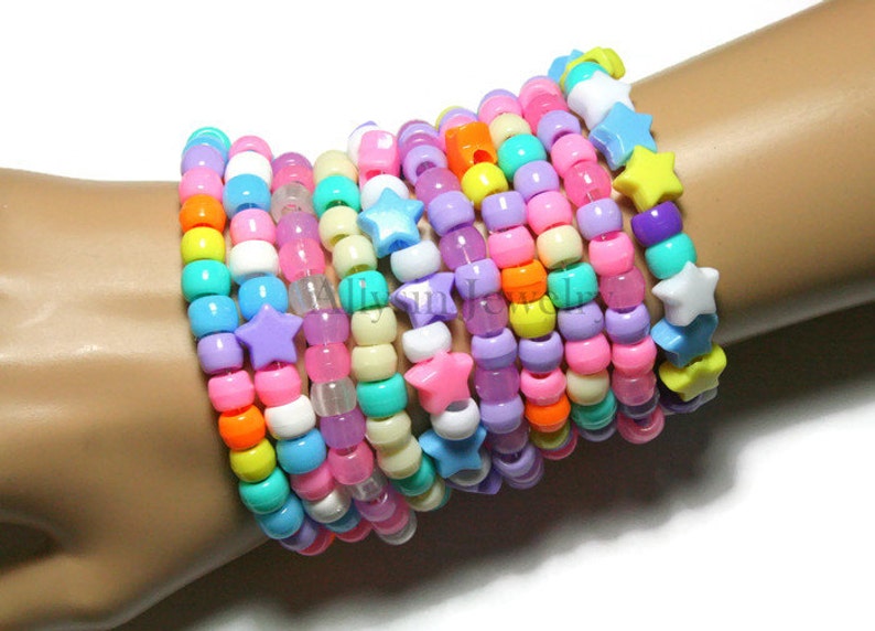 Pastel Kandi Bracelets, Fairy Kei Singles, Rainbow, Pastel Goth Rave Jewelry image 1