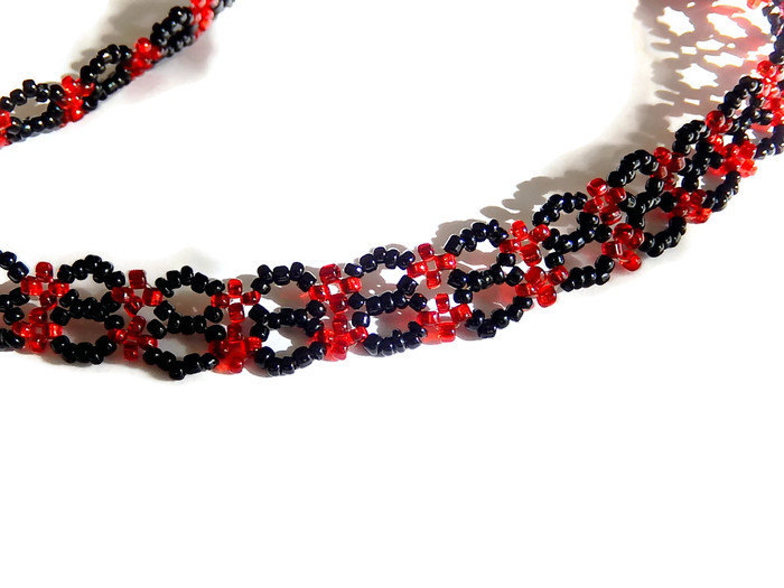Collier Choker Bohème En Perles De Verre | Noir Et Rouge | Travail Artisanal | Occasion Comme Neuf