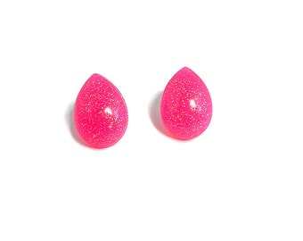 Pink Teardrop Stud Earrings, Glitter Drops