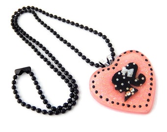 Pink Heart Necklace, Doll Silhouette