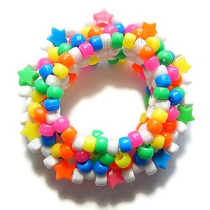 White Rainbow Kandi Cuff, Stars, Neon 3D Disc Bracelet, Rave Plur Kandi image 5