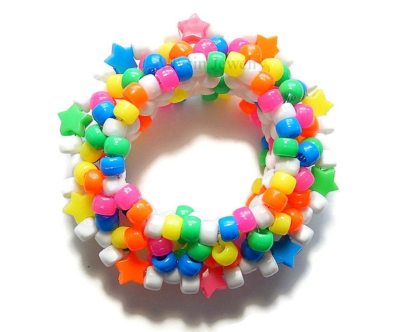 White Rainbow Kandi Cuff, Stars, Neon 3D Disc Bracelet, Rave Plur Kandi image 5
