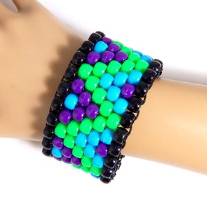 Kandi Cuff - Neon Zigzag Kandi Bracelet ,Blue, Green, Purple, Raver Plur Zig Zag