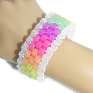 Glow Kandi Cuff, Fairy Kei Rave, Pastel Kandi Cuff, Glow in the Dark Rainbow, Raver Plur Kandi Jewelry