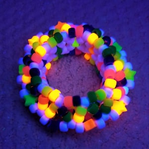 White Rainbow Kandi Cuff, Stars, Neon 3D Disc Bracelet, Rave Plur Kandi image 6