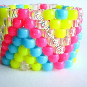 Bracelet neon Kandi Cuff, ZigZag Raver Plur, Hot Pink, Neon Yellow, Baby Blue Zig Zags image 2