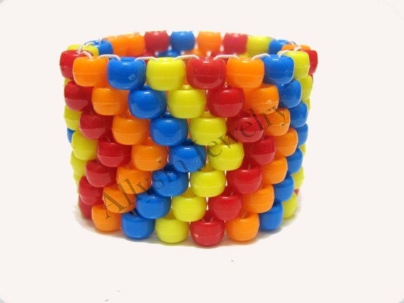 Chevron Kandi Cuff, Red Orange Blue Yellow Arrow Bracelet, Raver Plur Accessories