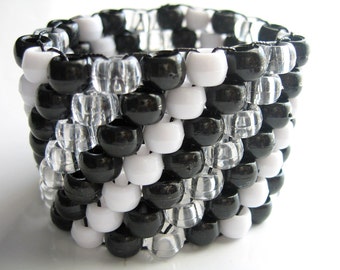 Diagonal Kandi Cuff, Black White Unisex Kandy, Rave Plur Bracelet