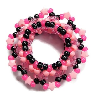 3D Pink Kandi Cuff, Stars, Disc Bracelet, Rave Plur Kandi image 2