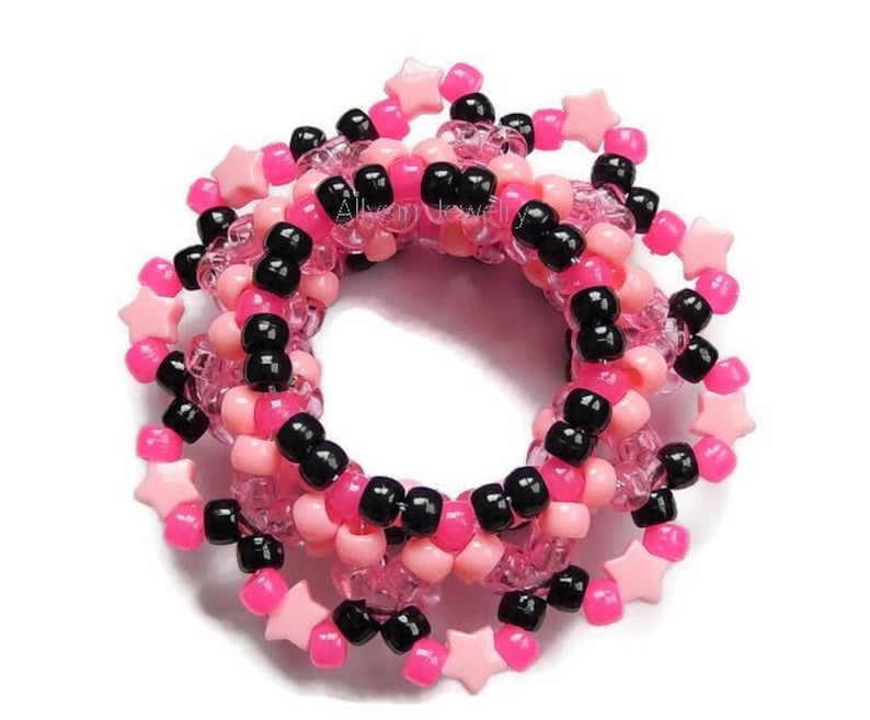 3D Pink Kandi Cuff, Stars, Disc Bracelet, Rave Plur Kandi image 2