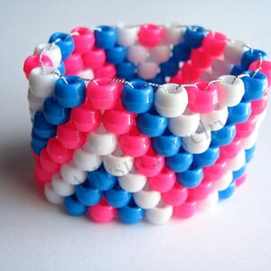 Zigzag Kandi Cuff, Pink Blue Bracelet, Plur Rave Jewelry, White Zig Zags image 3