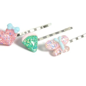Pastel Sparkle Hair Pins, Heart and Butterfly Bobby Pins, Y2K Kawaii Hair Accessories image 2