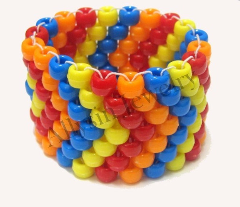 Chevron Kandi Cuff, Red Orange Blue Yellow Arrow Bracelet, Raver Plur Accessories image 3