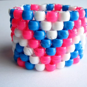 Zigzag Kandi Cuff, Pink Blue Bracelet, Plur Rave Jewelry, White Zig Zags image 4