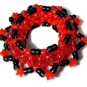 3D Red Kandi Cuff, Stars, Disc Bracelet, Rave Plur Kandi