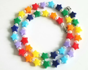 Rainbow Star Kandi Halsband, Pärlhalsband, PLUR, Ravesmycken, Festivalaccessoarer