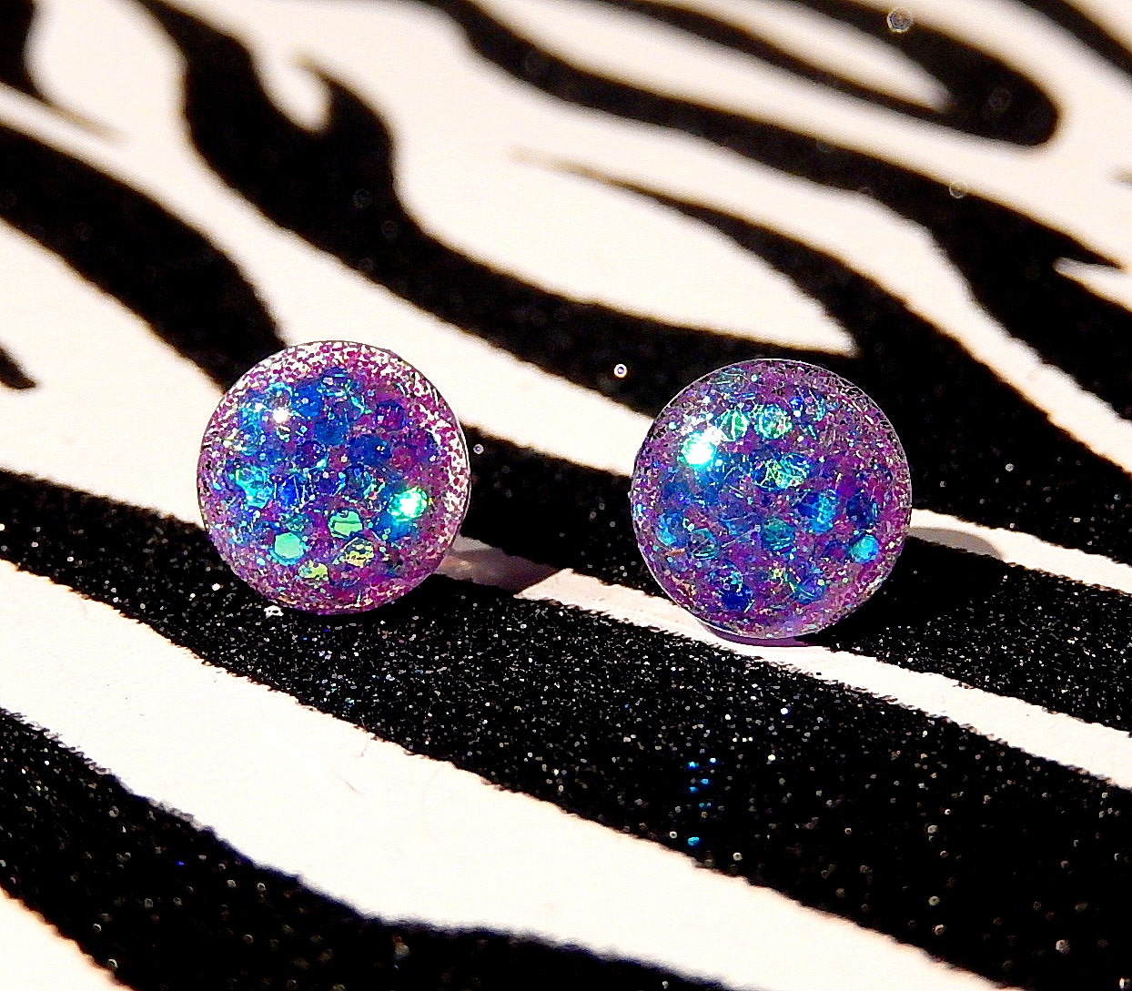 Iridescent Stud Earrings Pastel Goth Round Resin Posts Soft Etsy