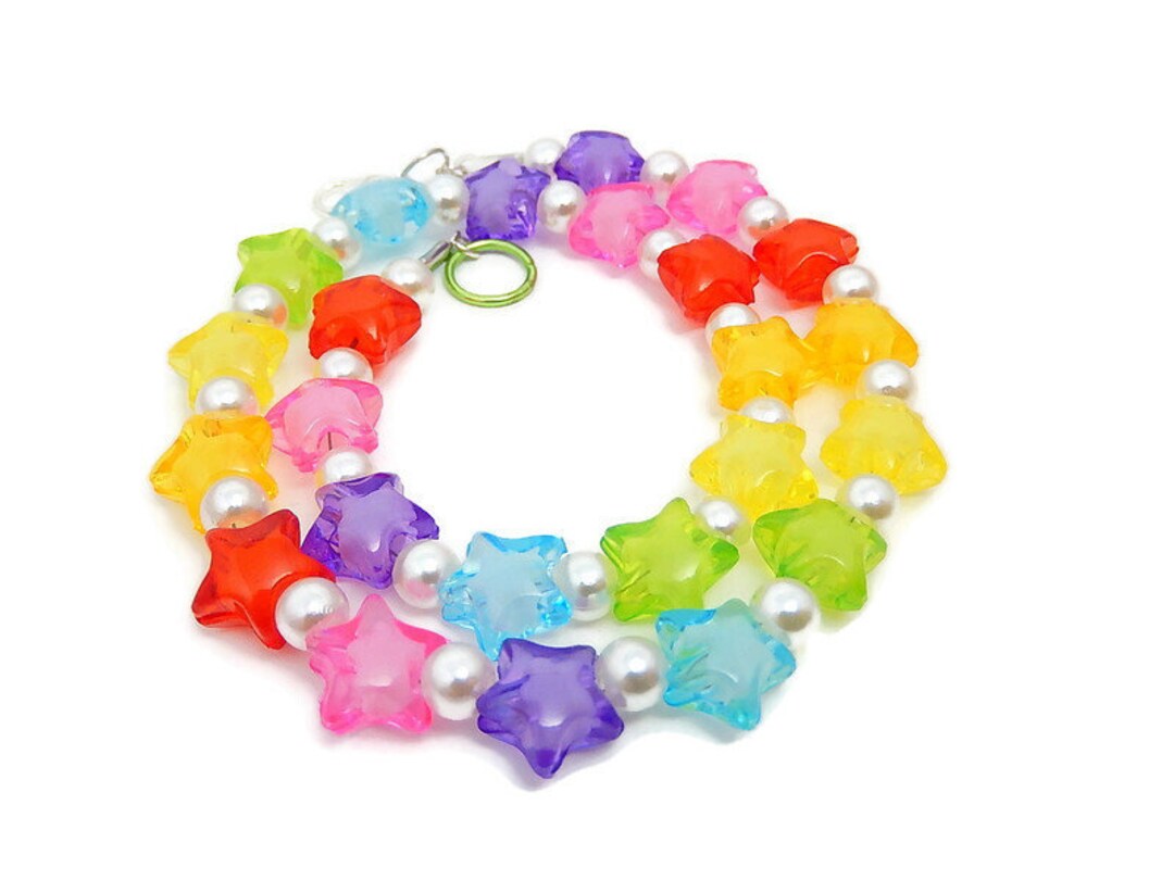Rainbow Star Necklace Colorful Choker Kandi Rave Jewelry - Etsy