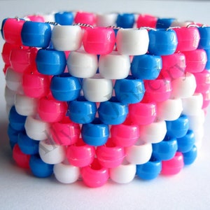 Zigzag Kandi Cuff, Pink Blue Bracelet, Plur Rave Jewelry, White Zig Zags image 5
