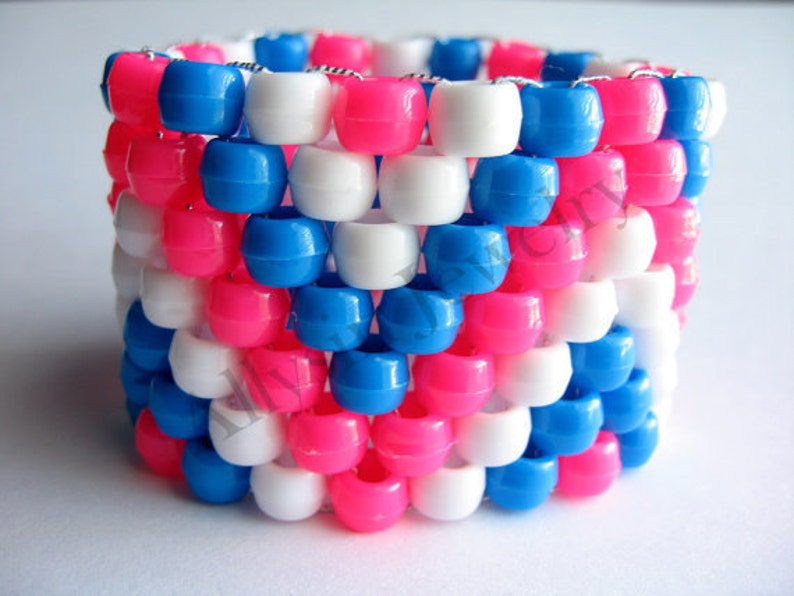 Zigzag Kandi Cuff, Pink Blue Bracelet, Plur Rave Jewelry, White Zig Zags image 5