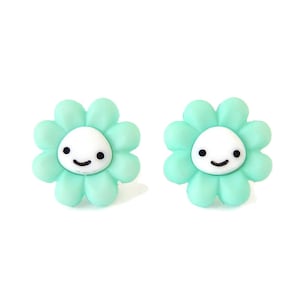 Green Daisy Earrings, Smiley Face Flower Studs, Rave Festival Accessories, Kidcore