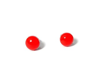 Tiny Red Earrings, Resin Studs, Bright Posts