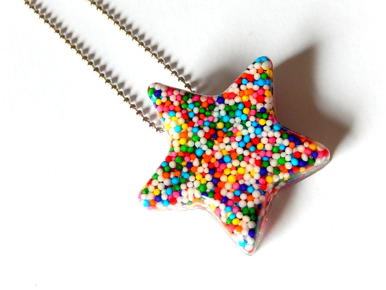 Sprinkles Star Necklace, Resin Pendant Necklace, Large Candy Star image 2