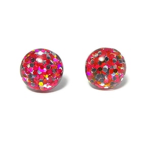 Pink Gold Earrings, Resin Stud Earrings, Round Sparkle Earrings