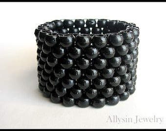 Black Kandi Cuff, Monochrome  Black Bracelet, Raver Plur Jewelry
