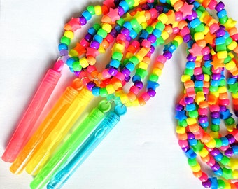 Bubble Blower Kandi Necklace, Rainbow Bubble Wand, Rave Plur