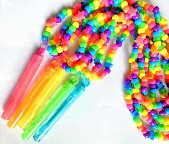 Bubble Wand Kandi Necklace, Rainbow Bubble Blower, Rave Plur