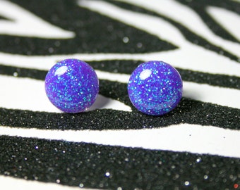 Indigo Stud Earrings, Blue Purple Resin Studs, Bluish Purple Round Earrings