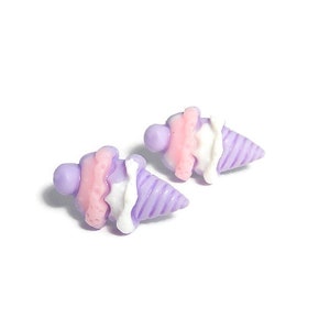 Ice Cream Earrings, Pink Purple Pastel Studs image 1