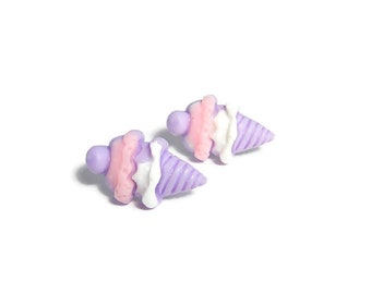 Ice Cream Earrings, Pink Purple Pastel Studs