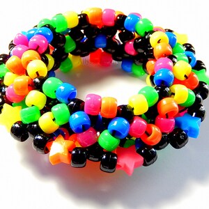 Black Rainbow Kandi Cuff, Stars, Neon 3D Disc Bracelet, Rave Plur image 6