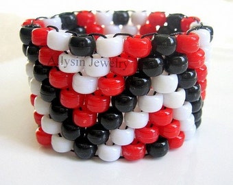 Red, Black Kandi Cuff Bracelet, ZigZag Kandy bracelet, Raver Plur, Edm Accessories