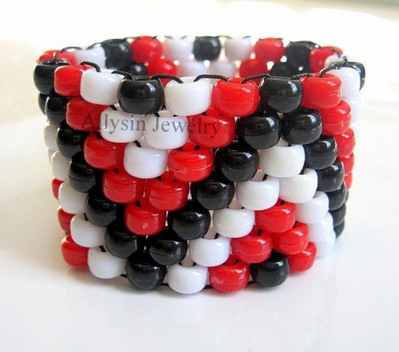 Red, Black Kandi Cuff Bracelet, ZigZag Kandy bracelet, Raver Plur, Edm Accessories image 1