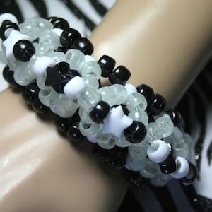Black, White Star Kandi Cuff, Glow in the Dark 3D Disc Cuff, Rave Plur Kandy