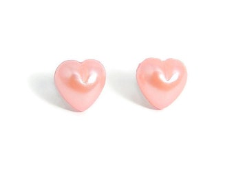 Pink Puffed Heart Earrings, Heart Studs, Pastel Jewelry