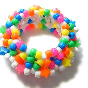 White Rainbow Kandi Cuff, Stars, Neon 3D Disc Bracelet, Rave Plur Kandi image 2