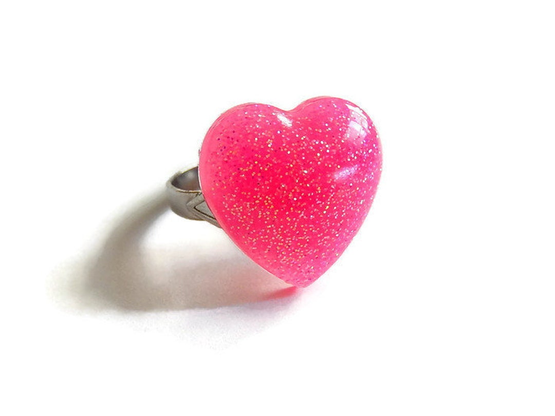 Pink Glitter Heart Ring, Resin Jewelry Etsy