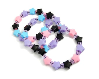 Pastel Goth Kandi Bracelets, Star Kandy Set, Rave Plur Singles