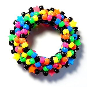 Black Rainbow Kandi Cuff, Stars, Neon 3D Disc Bracelet, Rave Plur image 3