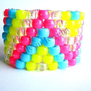 Bracelet neon Kandi Cuff, ZigZag Raver Plur, Hot Pink, Neon Yellow, Baby Blue Zig Zags image 4